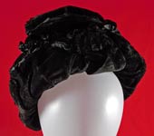 Victorian Black Velvet Silk Ruched Pleated Trim Mourning Bonnet Winter Hat
