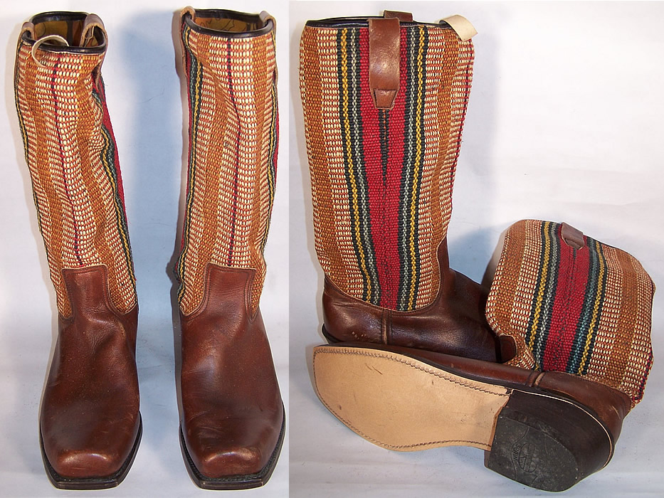 Vintage Unworn Square Toe Hippie Cowboy Boho Boots Front view.