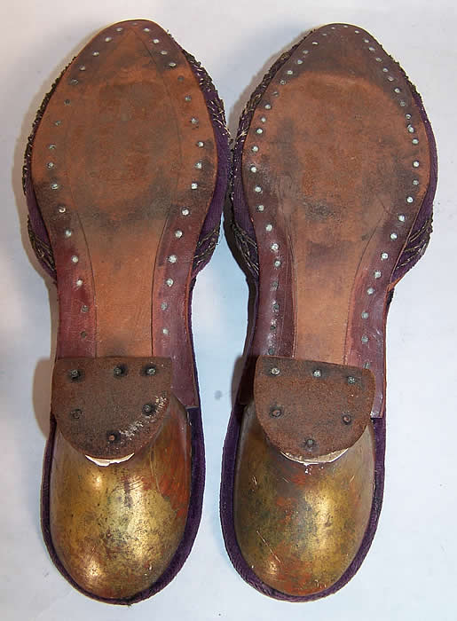 Ottoman Egyptian Purple Velvet Gold Mules Slipper Shoes  Close up.