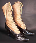 Victorian Two Tone Tan & Black Leather High Top Lace-up Boots 