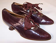 Victorian Paris Purple Aubergine Leather Bronze Beaded Shoes