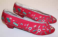 Unworn Antique Chinese Red Silk Embroidered Floral Duck Slipper Shoes