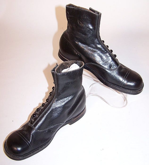 Unworn Victorian Special Merit Mauer Custom Made Black Leather High Button Boots