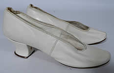 Vintage Victorian White Kid Leather Small Bridal Wedding Slippers Shoes