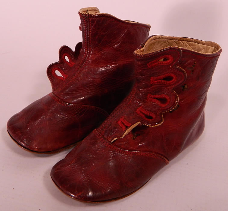 Victorian Rare Red Leather High Button Button Baby Boots Childs Shoes