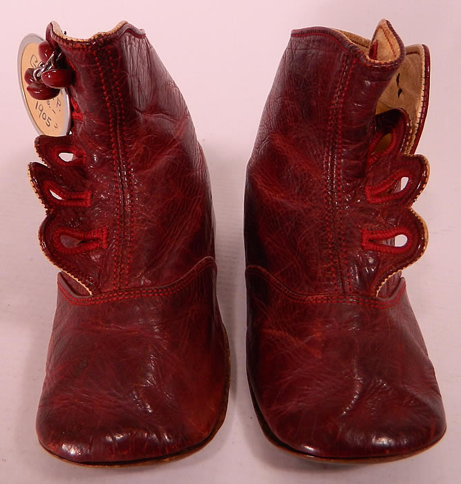 Victorian Rare Red Leather High Button Button Baby Boots Childs Shoes