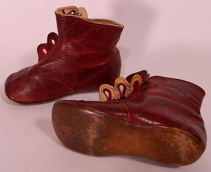 Victorian Rare Red Leather High Button Button Baby Boots Childs Shoes