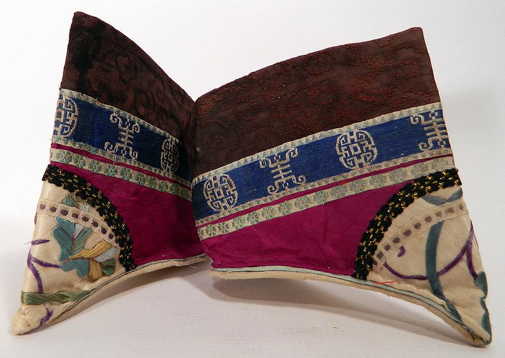 Antique Chinese Purple Silk Embroidered Bound Foot Lotus Slipper Shoes