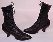 Victorian Aubergine Leather Steel Cut Beaded Patriotic Stars High Top Lace-up Boots
