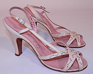 Vintage Julianelli White Linen Rhinestone Strap Sling Back Sandal Shoes 