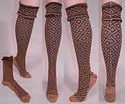 Victorian Brown & Black Knit Argyle Diamond Pattern Thigh High Stockings Socks