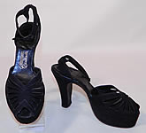 1940s Vintage Miniatures by Cinderella Black Suede Leather Ankle Strap Platform Shoes
