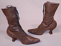 Victorian Antique Tan Brown Leather High Top Lace-up Boots Spool Heel Shoes
