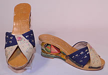 Vintage Philippines Hand Painted Carved Wooden Wedge Sailboat Mules Sandal Shoes 
