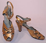1930s Vintage Nisley Flexray Art Deco Gold Leather Ankle Strap Evening Dance Shoes
