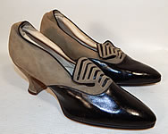 Vintage La Parisienne France Art Deco Gray Suede Black Leather Flapper Shoes
