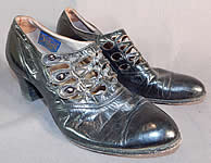 Edwardian Martha Washington Mayer Black Leather Lattice Button Strap Shoes 

