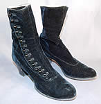 Victorian Vintage Antique Black Velvet Pink Silk Lined High Top Button Boots Shoes
