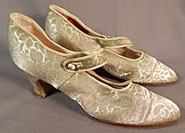 Vintage Traveler Shoe Art Deco Silver Lamé Lame Brocade Mary Jane Button Strap Shoes
