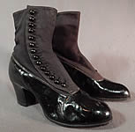 Victorian Unworn Womens Black Wool Patent Leather High Top Button Boots
