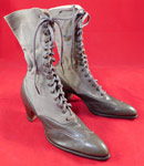 Unworn Edwardian Gray Wool Leather Two Tone High Top Lace-up Boots Shoe Box
