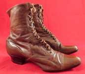 Vintage Victorian Antique Womens Brown Leather Laceup Boots Pointed Toe Shoes
