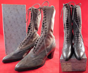 Vintage Unworn Edwardian Gray Cloth Wool Leather High Top Lace-up Boots Shoe Box
