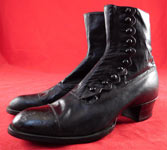 Victorian Antique Unworn Vintage Womens Black Leather High Top Button Boots