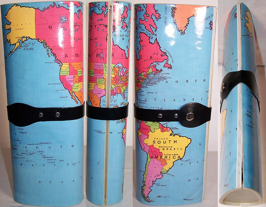 Vintage Americas Map Magazine Plastic Clutch Purse  Front view.