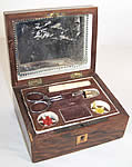 Antique Wooden Inlay Victorian Sewing Box Needlework Tools
