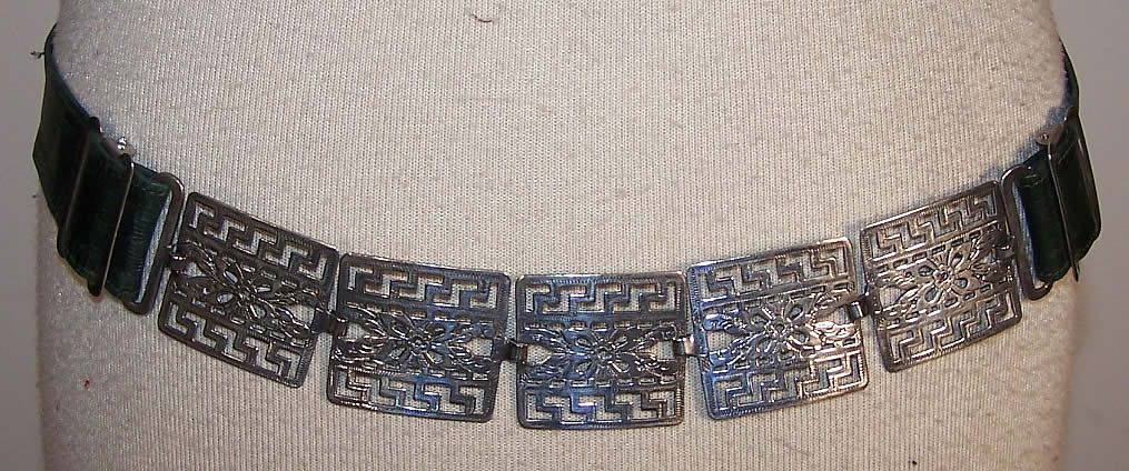 Antique Art Nouveau EPNS Silver Leather Belt Back View.