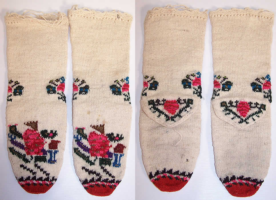 Antique Ottoman Hand Knit Wool Turkish Socks Stockings
