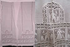 Victorian Antique White Figural Filet Lace Net Drapery Curtain Panel Pair