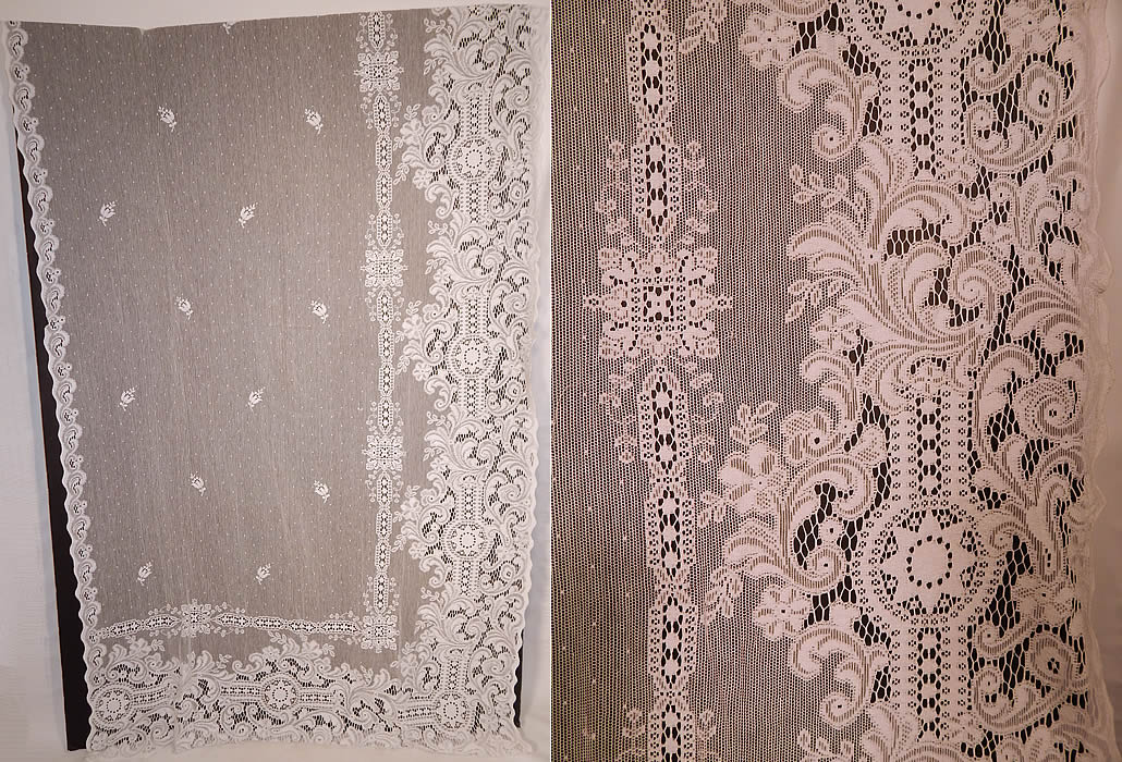 Vintage Antique White Lace Net Octagram Drapery Curtain Panel Pair 100x57
This antique white lace net octagram drapery curtain panel pair dates from the 1920s.