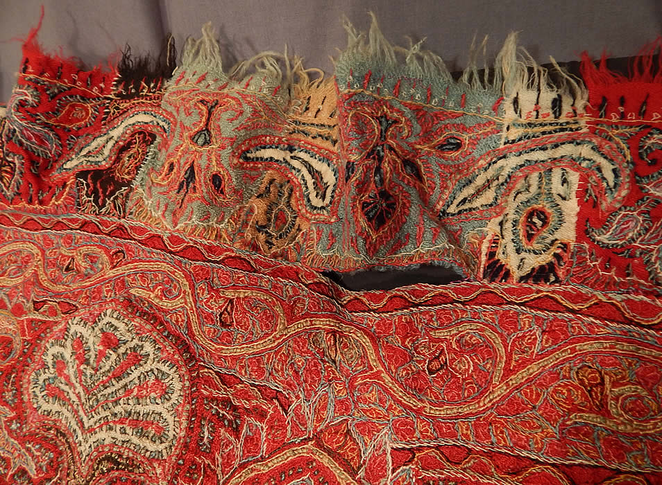 Victorian Antique Kashmir Hand Woven Wool Embroidered Pieced Paisley Shawl
They were very popular during the mid to late 19th century with at least one being included in every better class trousseau. This stunning square shawl measures 74 by 74 inches.