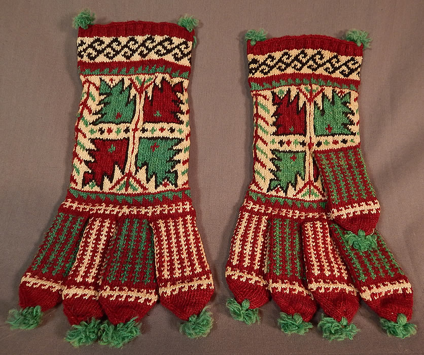 Vintage Antique Turkish Colorful Ethnic Hand Knit Wool Winter Gloves Mittens
They are in excellent condition and appear to have never been worn. These are truly a rare and wonderful piece of wearable antique Turkish Ottoman Empire hand knit textile folk art!