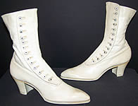 Unworn Victorian White Leather High Top Button Boots