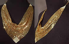 Vintage Whiting & Davis Gold Metal Mesh Rhinestone Bib Necklace Scarf Collar
