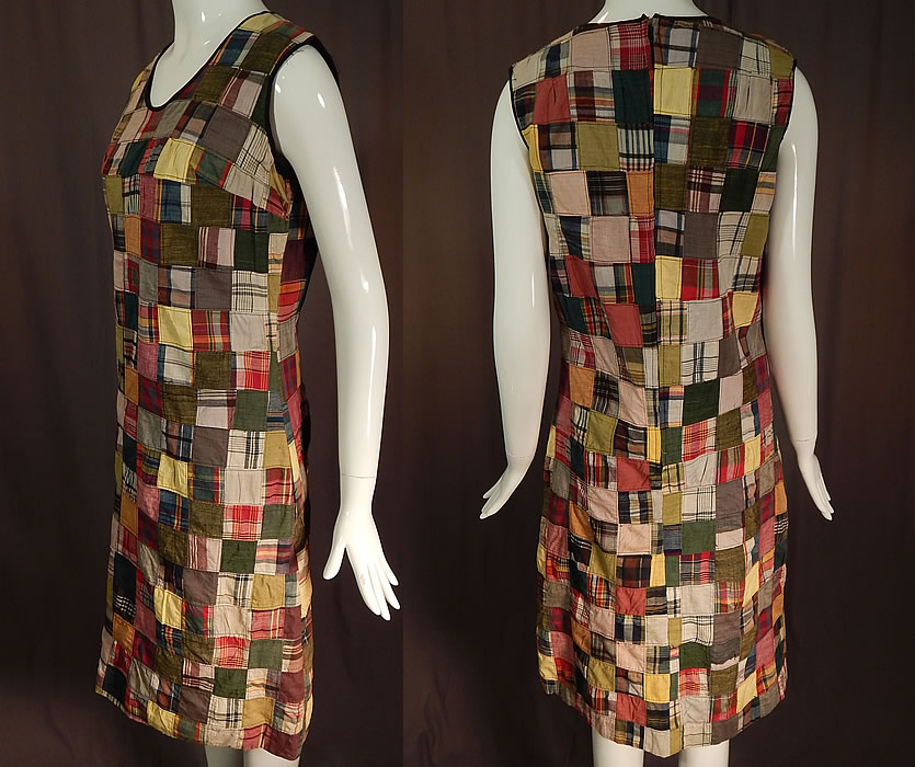 Vintage Peck & Peck Fifth Ave NY Imported India Madras Patchwork Shift Dress
It is made of hand woven colorful cotton Madras fabrics done in a patchwork of squares design.