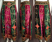 Vintage Indian Purple & Green Gold Embroidered Velvet Patchwork Maxi Skirt
