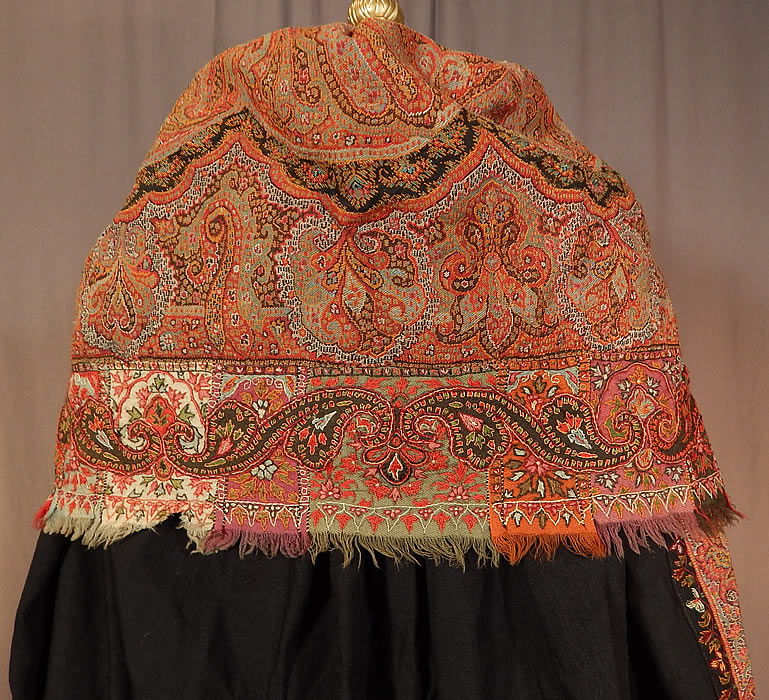 Victorian Antique Wool Signed Kashmir Paisley Shawl Collar Cloak Cape
There is a colorful Kashmir wool hand stitched embroidered pieced patchwork style fringed border trim edging.