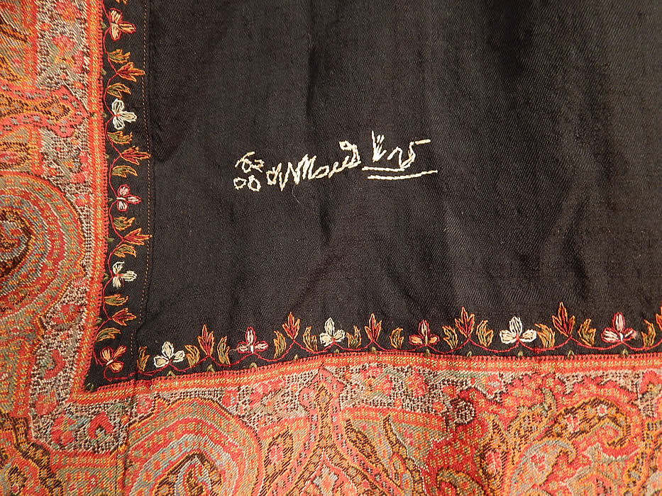 Victorian Antique Wool Signed Kashmir Paisley Shawl Collar Cloak Cape
There is a colorful Kashmir wool hand stitched embroidered pieced patchwork style fringed border trim edging. 