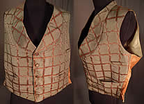 Victorian Gentleman's Grid Lattice Trellis Vine Silk Damask Brocade Waistcoat Vest
AXV