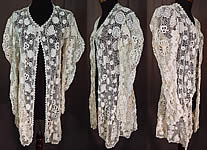 Victorian Antique White Irish Crochet Lace Long Coat Mutton Sleeve Jacket
