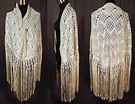 Vintage White Boho Macrame Crochet Silk Ribbon Fringe Flapper Wedding Shawl
