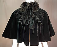 Victorian Midnight Blue Velvet Jet Beaded Lace Trim Cloak Cape Capelet
