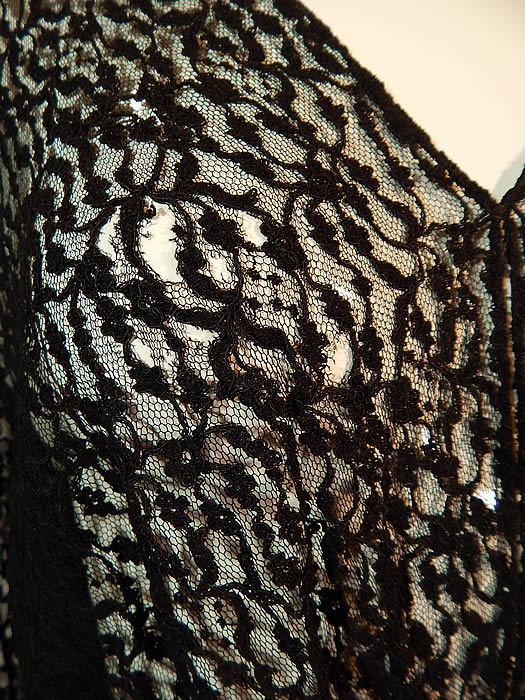 Vintage Art Deco Sheer Black Lace Batwing Bias Cut Evening Gown Gothic Dress
It is in good as-is condition, needing some minor restoration, with a scattering of small frayed holes, breaks in the net lace (see close-up). This is truly a wonderful piece of wearable lace textile art! 