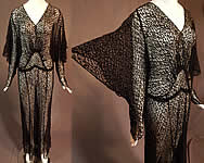 Vintage Art Deco Sheer Black Lace Batwing Bias Cut Evening Gown Gothic Dress
