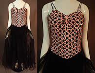 Vintage Black Tulle Net Pink Sequin Beaded Formal Evening Gown Dress
