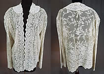 Vintage Antique White Net Cutwork Tambour Embroidery Lace Collar Coat Jacket
